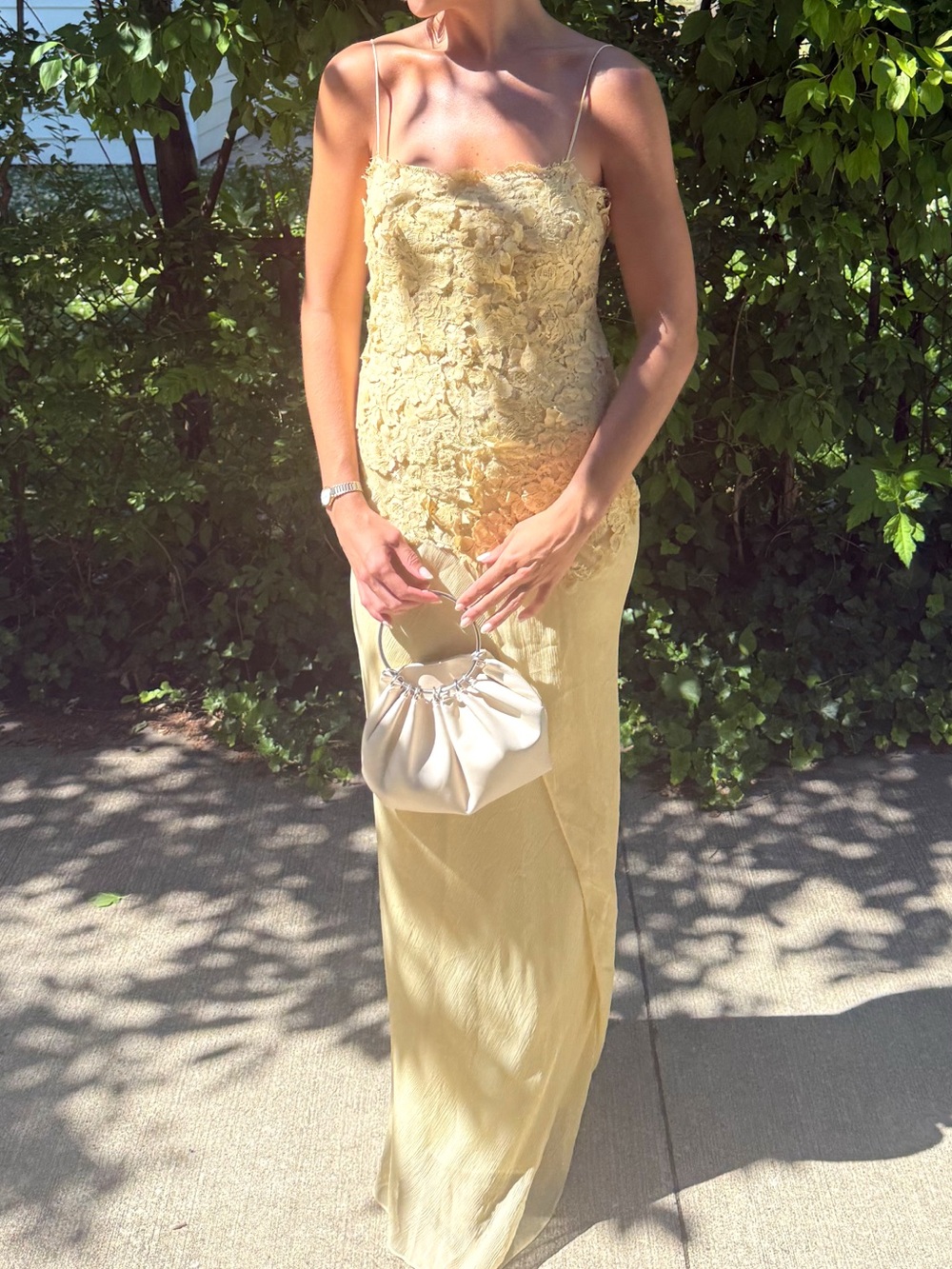 Zara Embossed Georgette Dress Pale Yellow - Picture 5 of 5